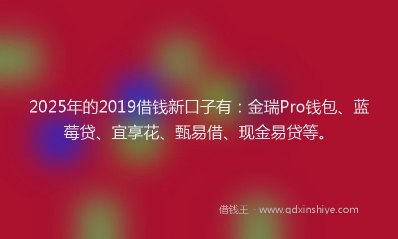 2025年的2019借钱新口子有：金瑞Pro钱包、蓝莓贷、宜享花、甄易借、现金易贷等。