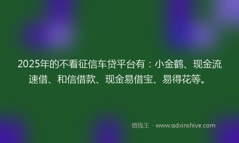 2025年的不看征信车贷平台有：小金鹤、现金流速借、和信借款、现金易借宝、易得花等。