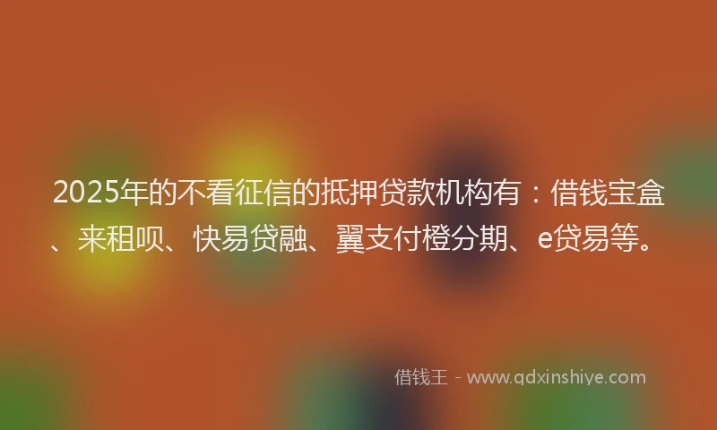 2025年的不看征信的抵押贷款机构有：借钱宝盒、来租呗、快易贷融、翼支付橙分期、e贷易等。