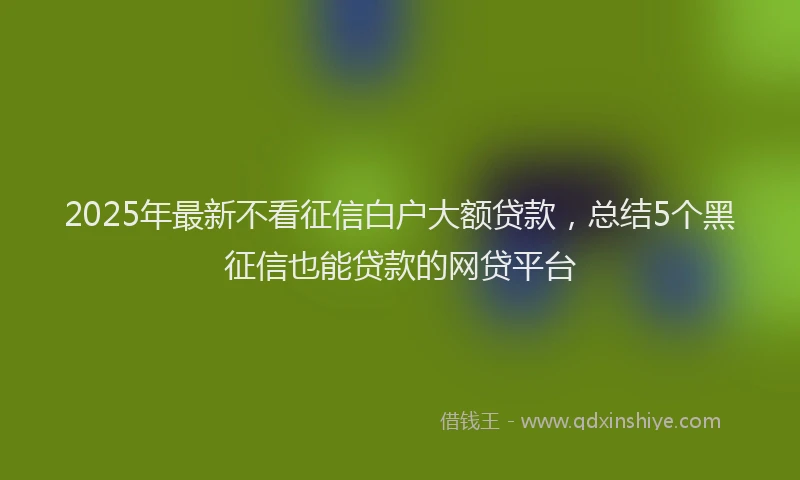 2025年最新不看征信白户大额贷款，总结5个黑征信也能贷款的网贷平台