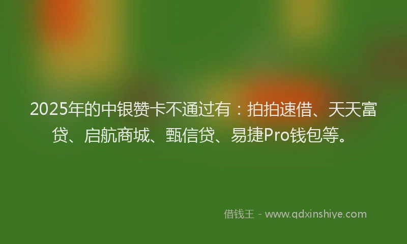 2025年的中银赞卡不通过有：拍拍速借、天天富贷、启航商城、甄信贷、易捷Pro钱包等。