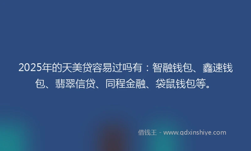 2025年的天美贷容易过吗有：智融钱包、鑫速钱包、翡翠信贷、同程金融、袋鼠钱包等。