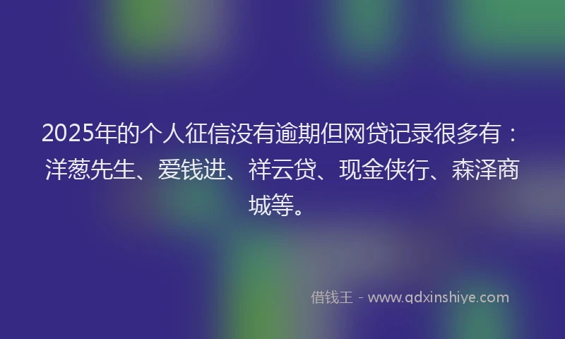 2025年的个人征信没有逾期但网贷记录很多有：洋葱先生、爱钱进、祥云贷、现金侠行、森泽商城等。
