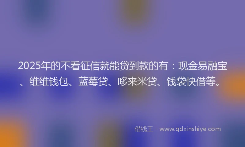 2025年的不看征信就能贷到款的有：现金易融宝、维维钱包、蓝莓贷、哆来米贷、钱袋快借等。