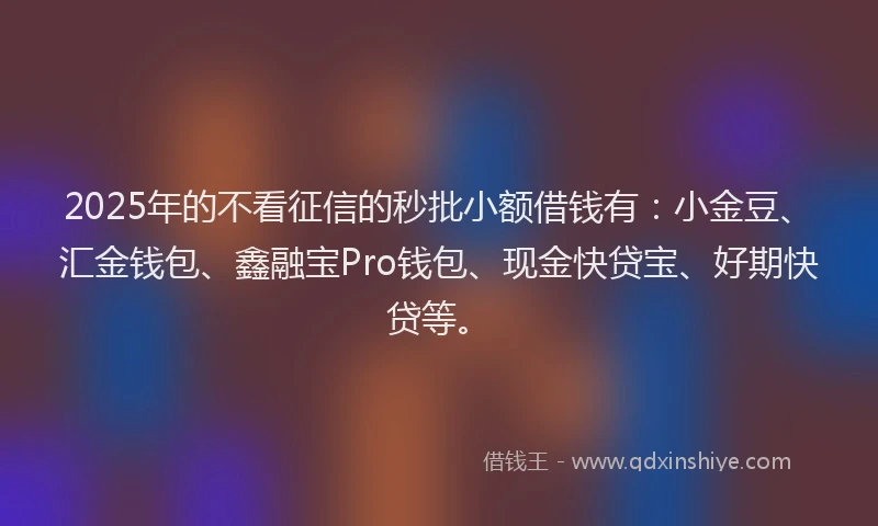 2025年的不看征信的秒批小额借钱有：小金豆、汇金钱包、鑫融宝Pro钱包、现金快贷宝、好期快贷等。