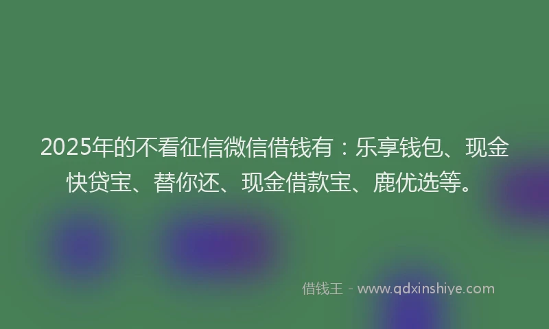 2025年的不看征信微信借钱有：乐享钱包、现金快贷宝、替你还、现金借款宝、鹿优选等。