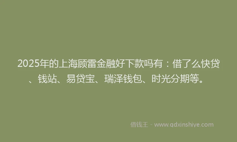 2025年的上海顾雷金融好下款吗有：借了么快贷、钱站、易贷宝、瑞泽钱包、时光分期等。
