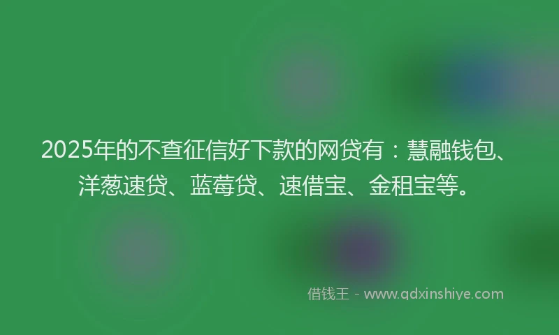2025年的不查征信好下款的网贷有：慧融钱包、洋葱速贷、蓝莓贷、速借宝、金租宝等。