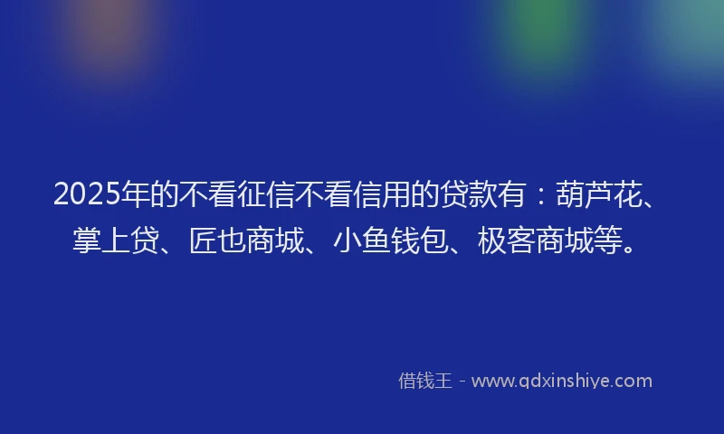 2025年的不看征信不看信用的贷款有：葫芦花、掌上贷、匠也商城、小鱼钱包、极客商城等。