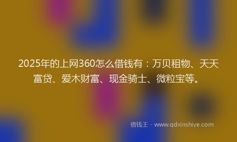 2025年的上网360怎么借钱有：万贝租物、天天富贷、爱木财富、现金骑士、微粒宝等。