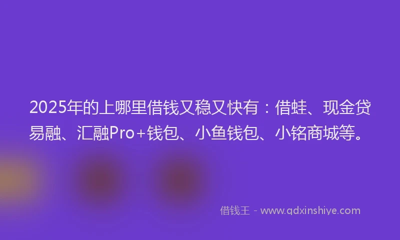 2025年的上哪里借钱又稳又快有：借蛙、现金贷易融、汇融Pro+钱包、小鱼钱包、小铭商城等。