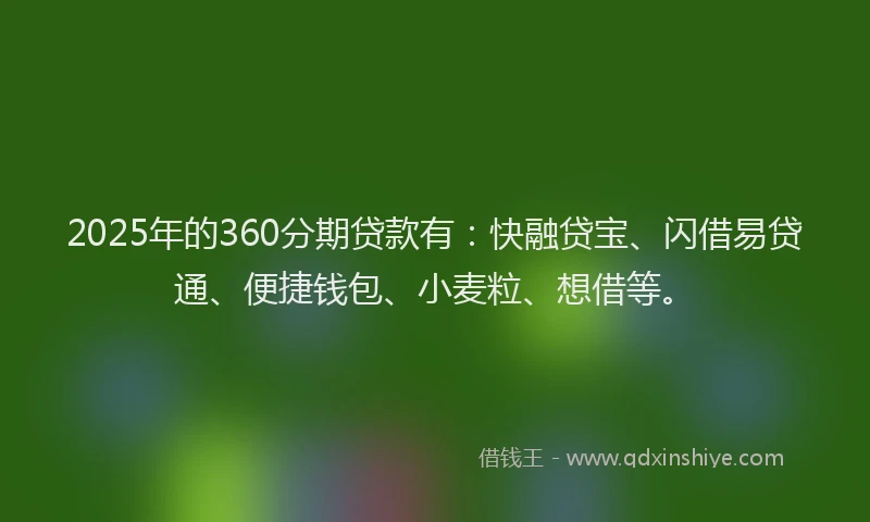 2025年的360分期贷款有：快融贷宝、闪借易贷通、便捷钱包、小麦粒、想借等。