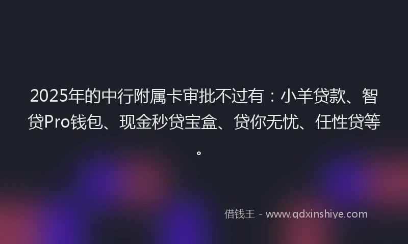 2025年的中行附属卡审批不过有：小羊贷款、智贷Pro钱包、现金秒贷宝盒、贷你无忧、任性贷等。