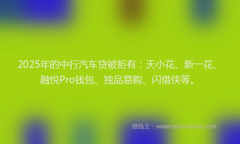 2025年的中行汽车贷被拒有：天小花、新一花、融悦Pro钱包、独品易购、闪借侠等。