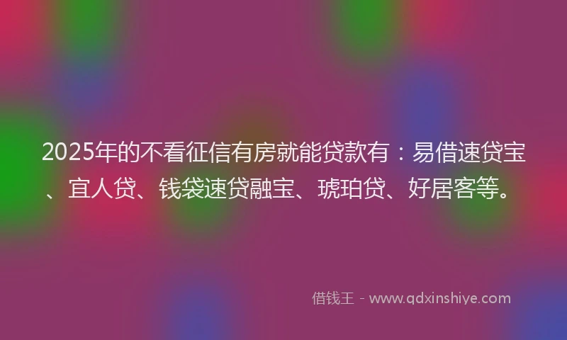 2025年的不看征信有房就能贷款有：易借速贷宝、宜人贷、钱袋速贷融宝、琥珀贷、好居客等。