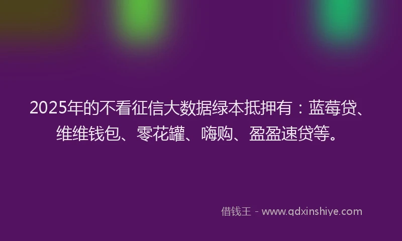 2025年的不看征信大数据绿本抵押有：蓝莓贷、维维钱包、零花罐、嗨购、盈盈速贷等。