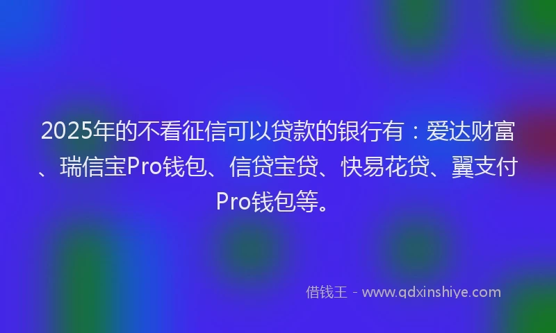 2025年的不看征信可以贷款的银行有：爱达财富、瑞信宝Pro钱包、信贷宝贷、快易花贷、翼支付Pro钱包等。