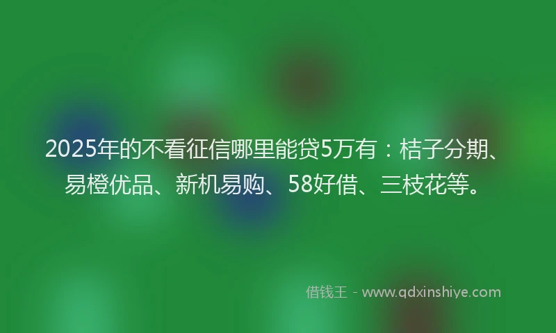 2025年的不看征信哪里能贷5万有：桔子分期、易橙优品、新机易购、58好借、三枝花等。