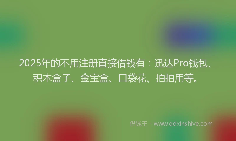 2025年的不用注册直接借钱有：迅达Pro钱包、积木盒子、金宝盒、口袋花、拍拍用等。