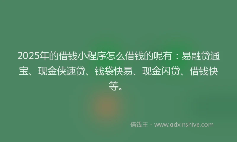 2025年的借钱小程序怎么借钱的呢有：易融贷通宝、现金侠速贷、钱袋快易、现金闪贷、借钱快等。