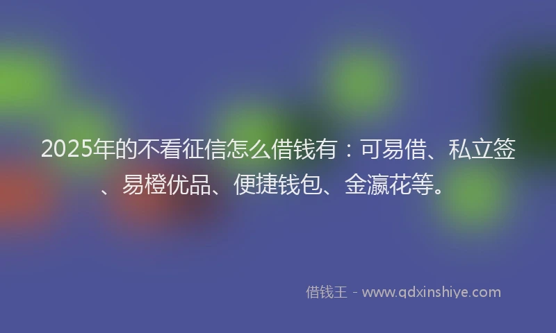 2025年的不看征信怎么借钱有：可易借、私立签、易橙优品、便捷钱包、金瀛花等。