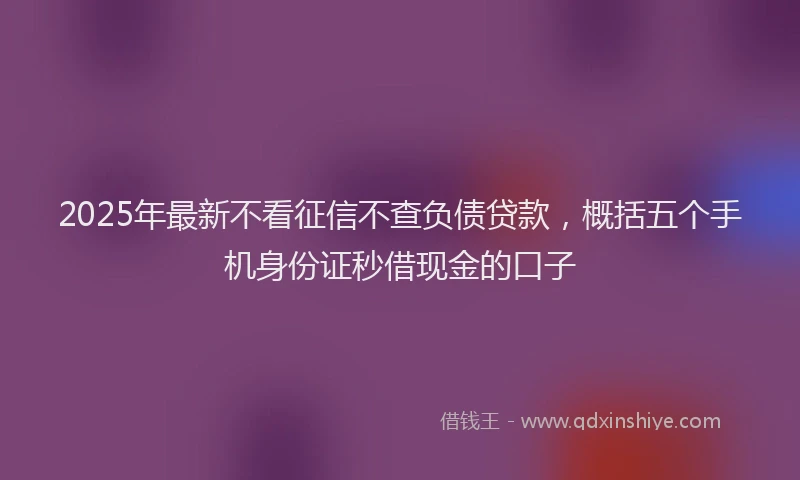 2025年最新不看征信不查负债贷款，概括五个手机身份证秒借现金的口子