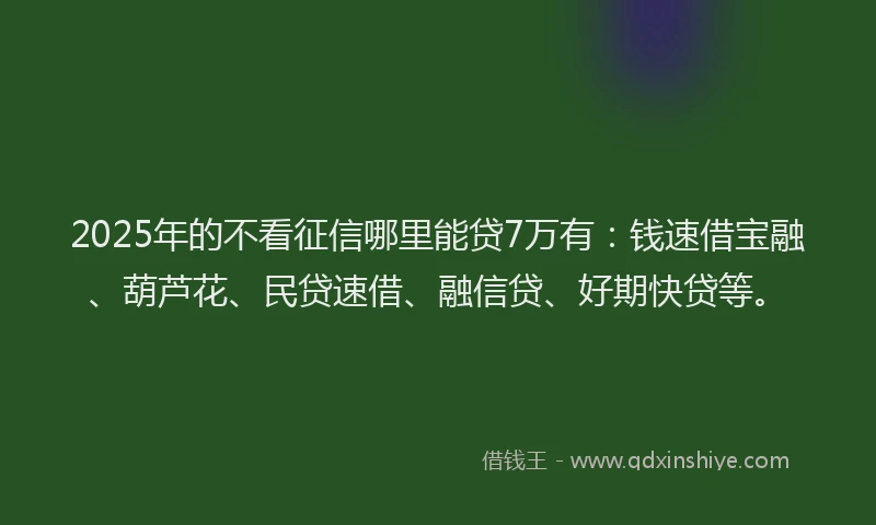 2025年的不看征信哪里能贷7万有：钱速借宝融、葫芦花、民贷速借、融信贷、好期快贷等。