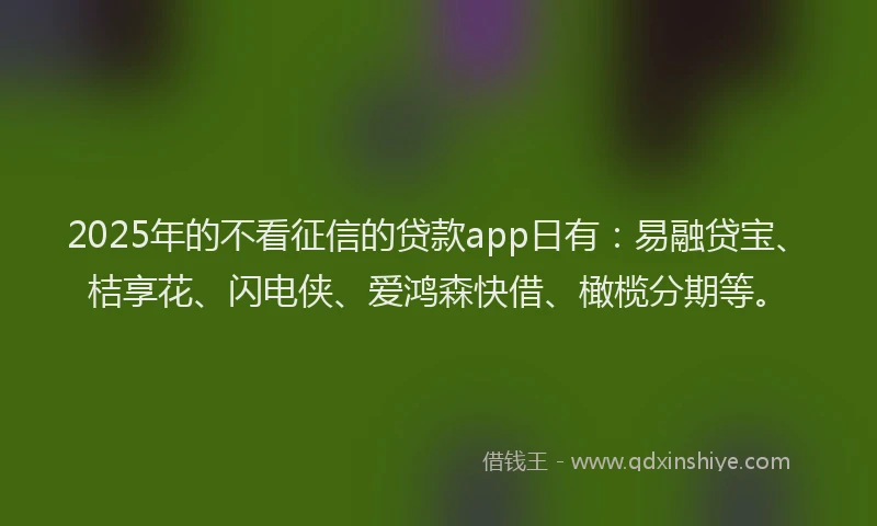 2025年的不看征信的贷款app日有：易融贷宝、桔享花、闪电侠、爱鸿森快借、橄榄分期等。