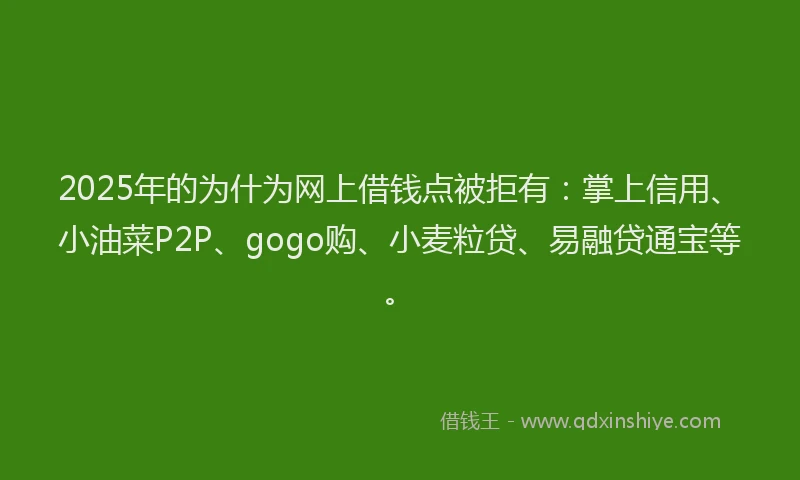 2025年的为什为网上借钱点被拒有：掌上信用、小油菜P2P、gogo购、小麦粒贷、易融贷通宝等。