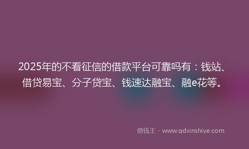 2025年的不看征信的借款平台可靠吗有：钱站、借贷易宝、分子贷宝、钱速达融宝、融e花等。