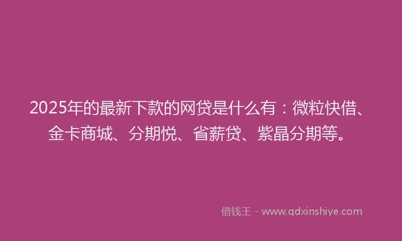 2025年的最新下款的网贷是什么有：微粒快借、金卡商城、分期悦、省薪贷、紫晶分期等。
