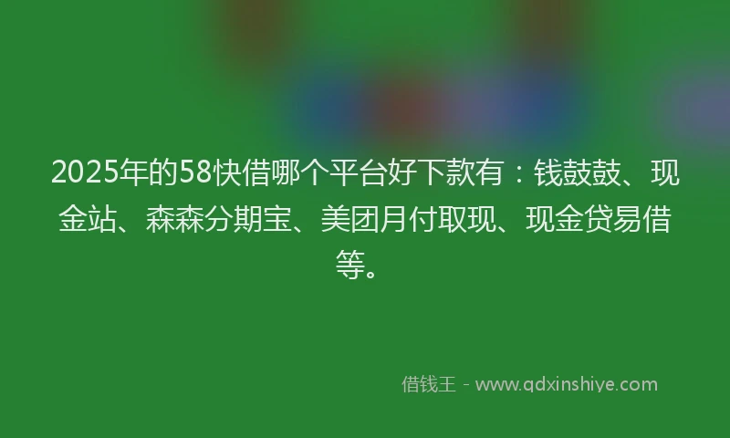2025年的58快借哪个平台好下款有：钱鼓鼓、现金站、森森分期宝、美团月付取现、现金贷易借等。