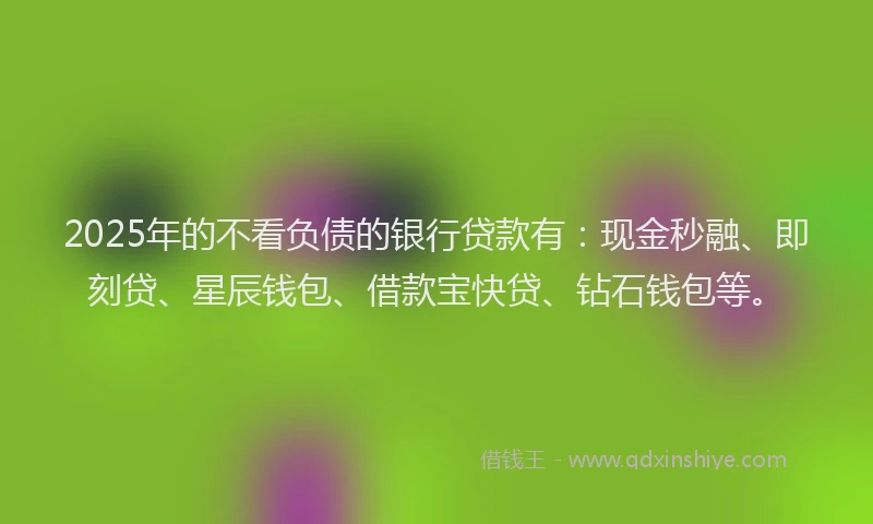 2025年的不看负债的银行贷款有：现金秒融、即刻贷、星辰钱包、借款宝快贷、钻石钱包等。