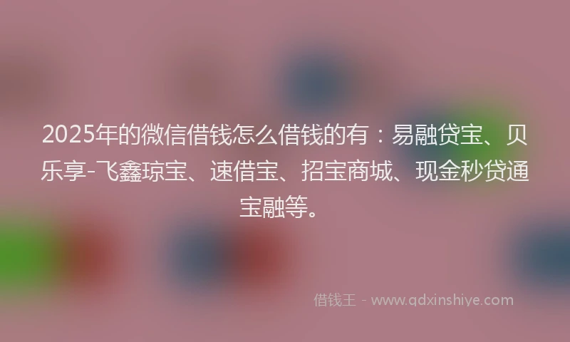 2025年的微信借钱怎么借钱的有：易融贷宝、贝乐享-飞鑫琼宝、速借宝、招宝商城、现金秒贷通宝融等。