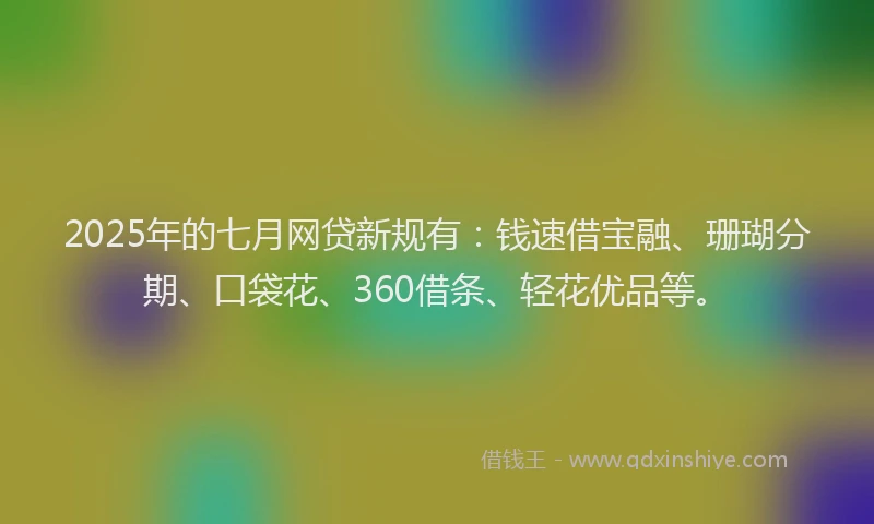 2025年的七月网贷新规有：钱速借宝融、珊瑚分期、口袋花、360借条、轻花优品等。