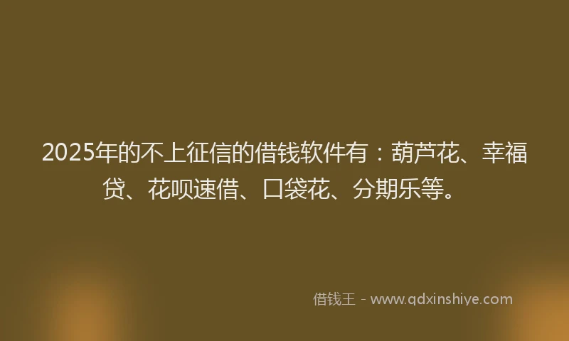 2025年的不上征信的借钱软件有：葫芦花、幸福贷、花呗速借、口袋花、分期乐等。