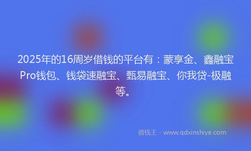 2025年的16周岁借钱的平台有：蒙享金、鑫融宝Pro钱包、钱袋速融宝、甄易融宝、你我贷-极融等。