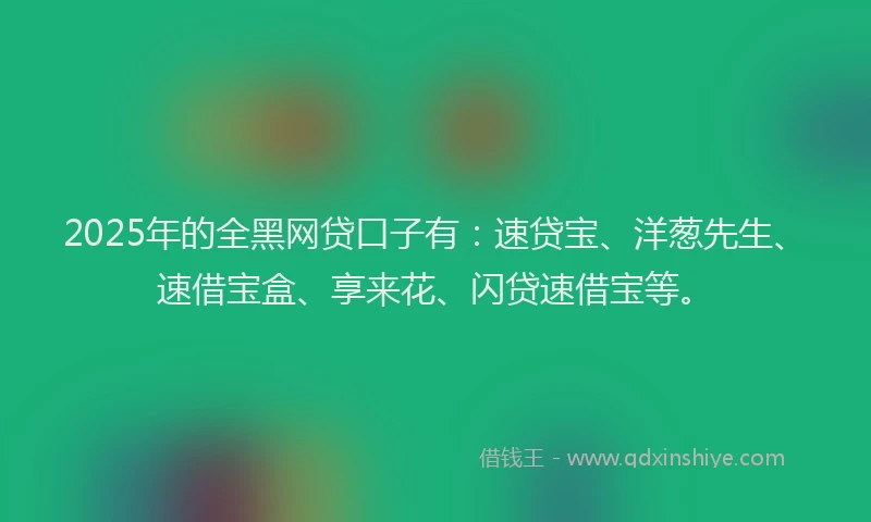 2025年的全黑网贷口子有：速贷宝、洋葱先生、速借宝盒、享来花、闪贷速借宝等。