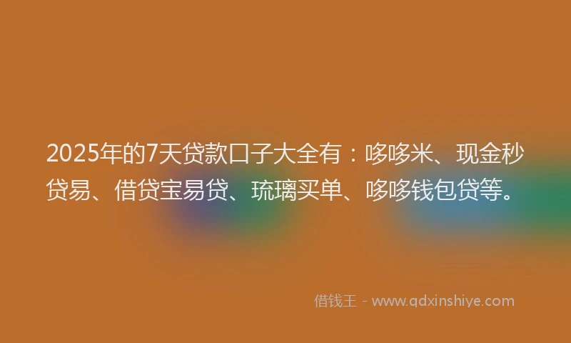 2025年的7天贷款口子大全有：哆哆米、现金秒贷易、借贷宝易贷、琉璃买单、哆哆钱包贷等。