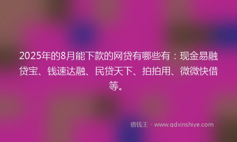 2025年的8月能下款的网贷有哪些有：现金易融贷宝、钱速达融、民贷天下、拍拍用、微微快借等。