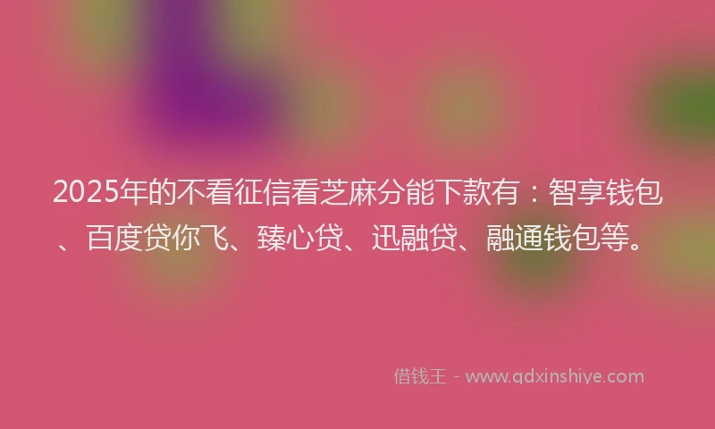 2025年的不看征信看芝麻分能下款有：智享钱包、百度贷你飞、臻心贷、迅融贷、融通钱包等。