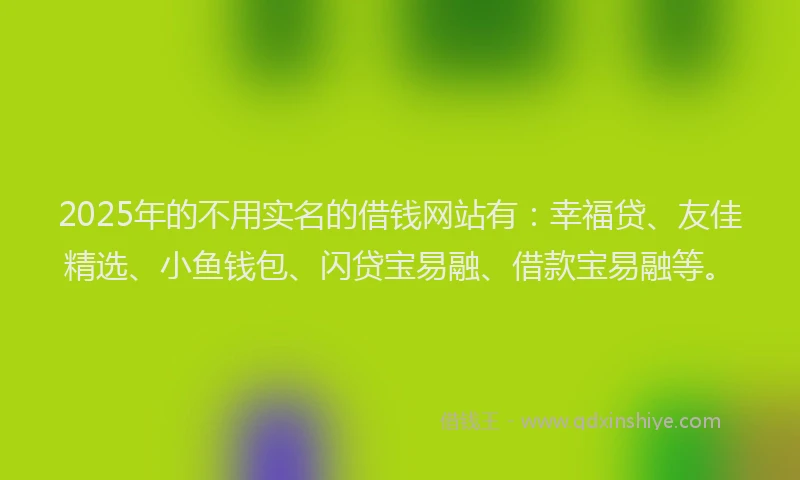 2025年的不用实名的借钱网站有：幸福贷、友佳精选、小鱼钱包、闪贷宝易融、借款宝易融等。