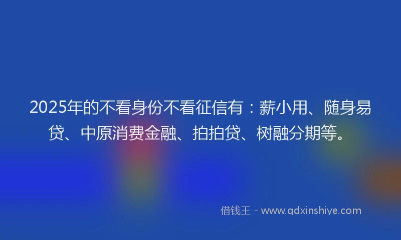 2025年的不看身份不看征信有：薪小用、随身易贷、中原消费金融、拍拍贷、树融分期等。