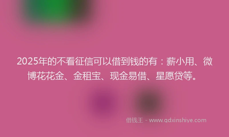 2025年的不看征信可以借到钱的有：薪小用、微博花花金、金租宝、现金易借、星愿贷等。