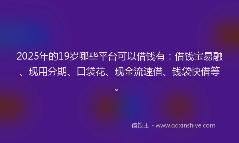 2025年的19岁哪些平台可以借钱有：借钱宝易融、现用分期、口袋花、现金流速借、钱袋快借等。
