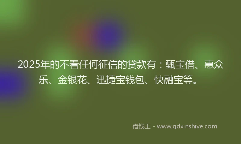 2025年的不看任何征信的贷款有：甄宝借、惠众乐、金银花、迅捷宝钱包、快融宝等。