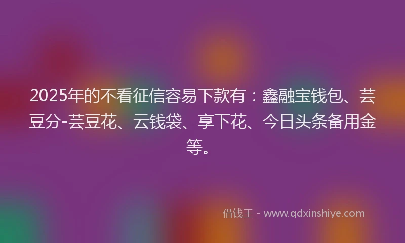 2025年的不看征信容易下款有：鑫融宝钱包、芸豆分-芸豆花、云钱袋、享下花、今日头条备用金等。