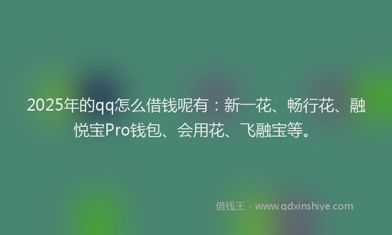 2025年的qq怎么借钱呢有：新一花、畅行花、融悦宝Pro钱包、会用花、飞融宝等。