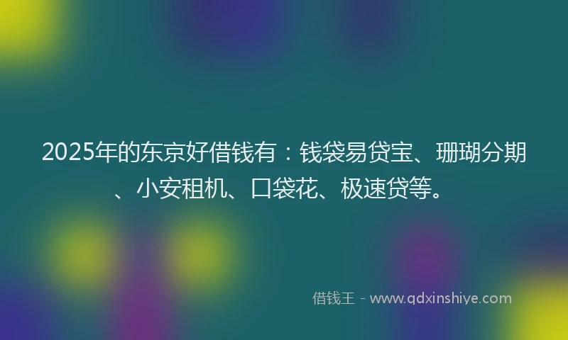 2025年的东京好借钱有：钱袋易贷宝、珊瑚分期、小安租机、口袋花、极速贷等。