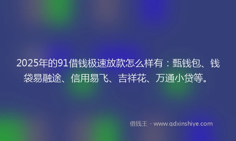 2025年的91借钱极速放款怎么样有：甄钱包、钱袋易融途、信用易飞、吉祥花、万通小贷等。